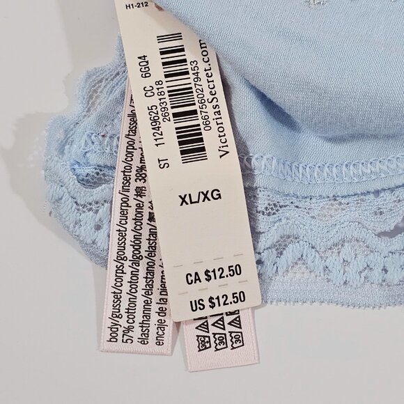 Victoria's Secret Blue Lace Trim Cotton V-String Panty Snowflake Embroidery XL - Picture 5 of 5